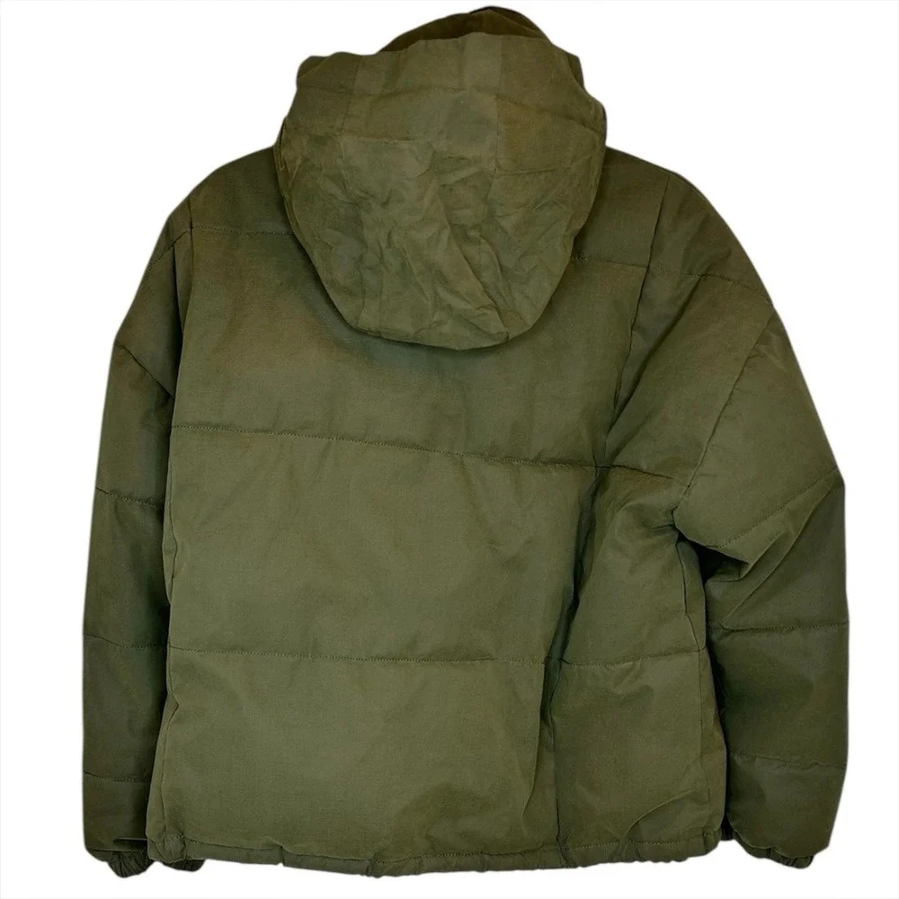 American Eagle Puffer Jacket Womens Medium M Army Green Insulated Roll Up‎ Hood - Picture 6 of 8